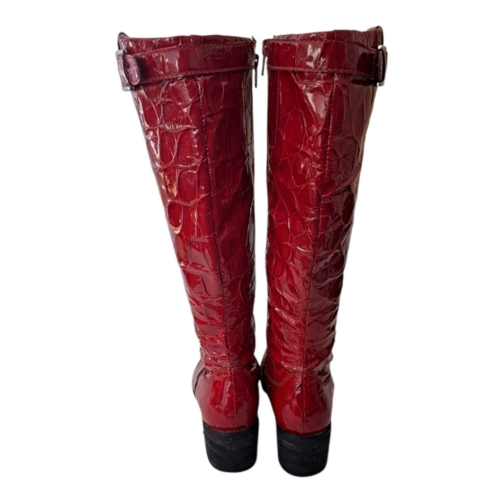 Ecco Burgundy Croc-Embossed Heeled Boots - Picture 7 of 13